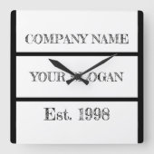 Black & White Block Style Company Name Vierkante Klok (Voorkant)