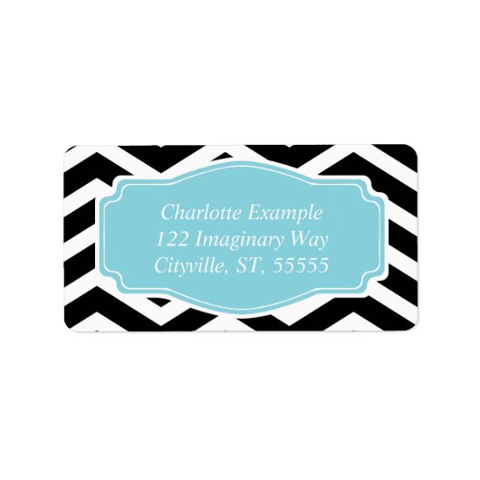 Black White Blue Chevron Custom Etiket (Voorkant)