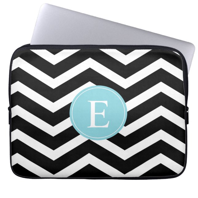 Black White Blue Chevron Custom Laptop Sleeve (Voorkant)