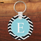 Black White Blue Chevron Custom Sleutelhanger (Voorkant)