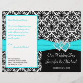 Black White Blue Damask Hearts Wedding Program (Voorkant)