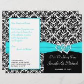 Black White Blue Damask Hearts Wedding Program (Voorkant / Achterkant)