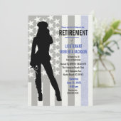 Black White Blue Flag Police Woman Retirement Kaart (Staand voorkant)