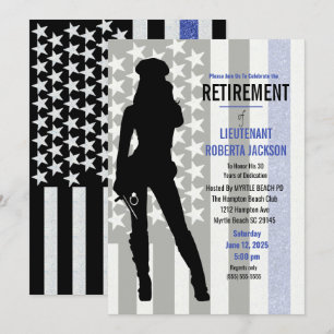 Black White Blue Flag Police Woman Retirement Kaart