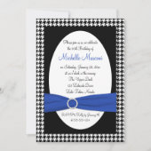 Black White Blue Houndstooth 30th Birthday Invite Kaart (Voorkant)