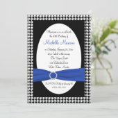 Black White Blue Houndstooth 30th Birthday Invite Kaart (Staand voorkant)