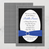 Black White Blue Houndstooth 30th Birthday Invite Kaart (Voorkant / Achterkant)