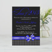 Black White Blue Polka Dot Afstuderen Invitation Kaart (Staand voorkant)