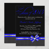 Black White Blue Polka Dot Afstuderen Invitation Kaart (Voorkant / Achterkant)