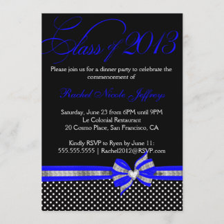 Black White Blue Polka Dot Afstuderen Invitation Kaart
