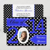 Black White Blue Polka Dot Photo Afstuderen Invite Kaart (Voorkant / Achterkant)