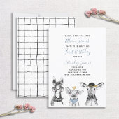 Black White Blue Script Boerderij 1st Birthday Par Kaart