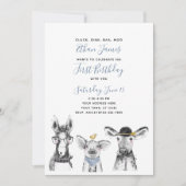 Black White Blue Script Boerderij 1st Birthday Par Kaart (Voorkant)