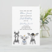 Black White Blue Script Boerderij 1st Birthday Par Kaart (Staand voorkant)