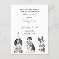 Black White Blue Script Boy's 1st Birthday Party