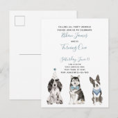 Black White Blue Script Boy's 1st Birthday Party Uitnodiging Briefkaart (Voorkant / Achterkant)