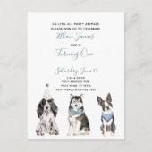 Black White Blue Script Boy's 1st Birthday Party Uitnodiging Briefkaart (Voorkant)
