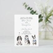 Black White Blue Script Boy's 1st Birthday Party Uitnodiging Briefkaart (Staand voorkant)