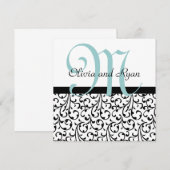 Black White Blue Swirl Damask Wedding Sjabloon (Voorkant / Achterkant)