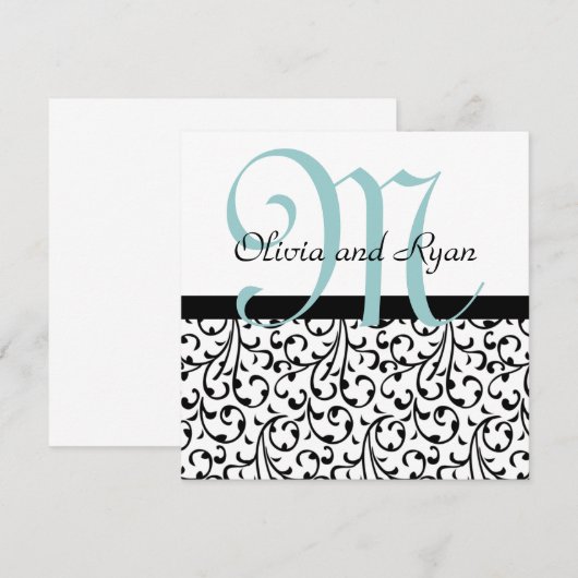 Black White Blue Swirl Damask Wedding Sjabloon (Voorkant / Achterkant)
