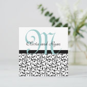 Black White Blue Swirl Damask Wedding Sjabloon (Staand voorkant)