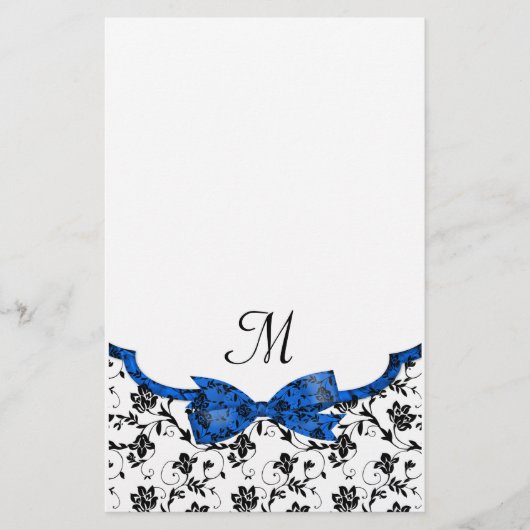 Black White & Blue Wedding Satin Floral Briefpapier (Voorkant)