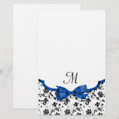 Black White & Blue Wedding Satin Floral Briefpapier (Voorkant / Achterkant)