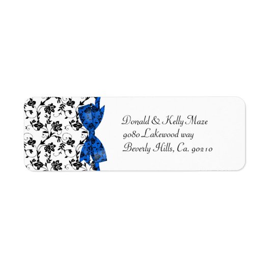Black White & Blue Wedding Satin Floral Etiket (Voorkant)
