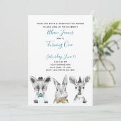 Black White Blue Woodland 1st Birthday Party Kaart (Staand voorkant)