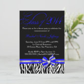 Black White Blue Zebra 2014 Afstuderen Uitnodiging (Staand voorkant)