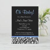 Black White Blue Zebra Print Baby shower Kaart (Staand voorkant)