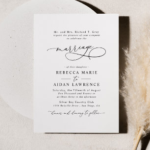 Black White Blush Elegant Script Moderne huwelijk Kaart