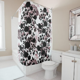 Black White Blush Pink Floral Toile Modern Douchegordijn