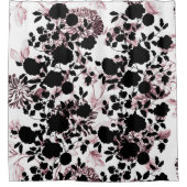 Black White Blush Pink Floral Toile Modern Douchegordijn (Voorkant)