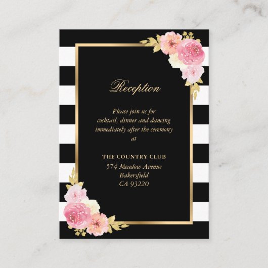 Black White Blush Pink Floral Weddenschappen Recep Informatiekaartje (Voorkant)