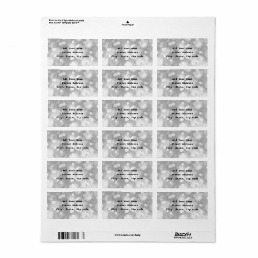 Black White Bokeh Silver Elegant Simple Glitter Etiket (Full Sheet)