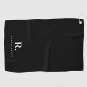 Black White Bold Dot Monogram Modern Minimalist Golfhanddoek (Horizontaal)