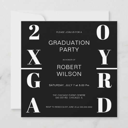 Black White Bold Typography Graduation Party Invit Kaart (Voorkant)