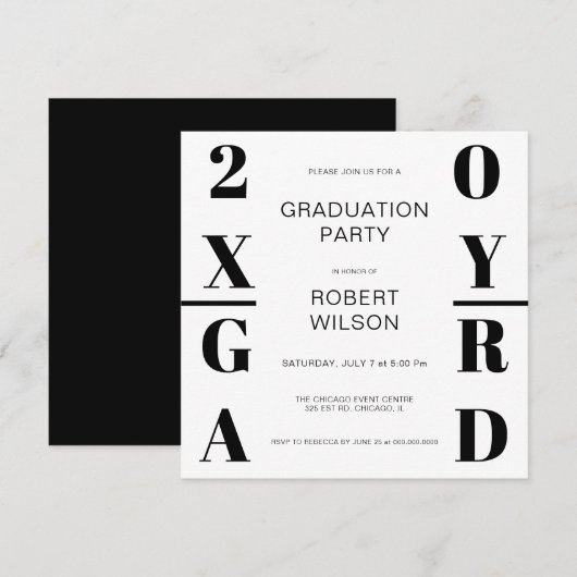 Black White Bold Typography Graduation Party Invit Kaart (Voorkant / Achterkant)