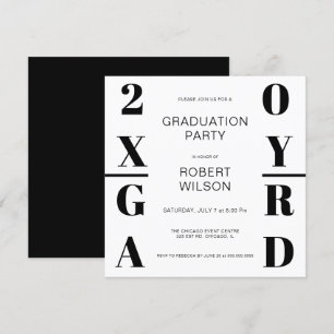 Black White Bold Typography Graduation Party Invit Kaart