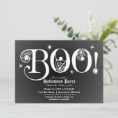 Black & White BOO Elegant Halloween Party Kaart (Staand voorkant)