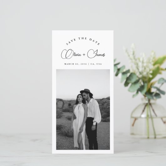 Black & White Bookmark Modern QR Code Photo Save The Date (Staand voorkant)