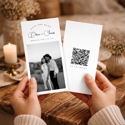 Black & White Bookmark Modern QR Code Photo Save The Date