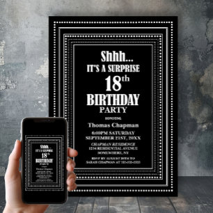 Black White Border Surprise 18e verjaardagsfeestje Kaart