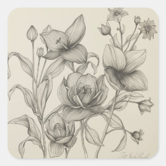 Black & White Botanical Art for Plant Vierkante Sticker