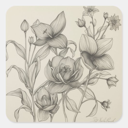 Black & White Botanical Art for Plant Vierkante Sticker (Voorkant)
