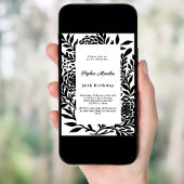 Black white botanical birthday kaart