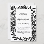 Black white botanical birthday kaart (Voorkant)
