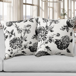 Black White  Botanical Floral Toile Kussen