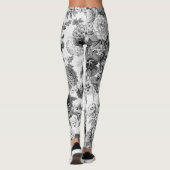 Black White  Botanical Floral Toile Leggings (Achterkant)